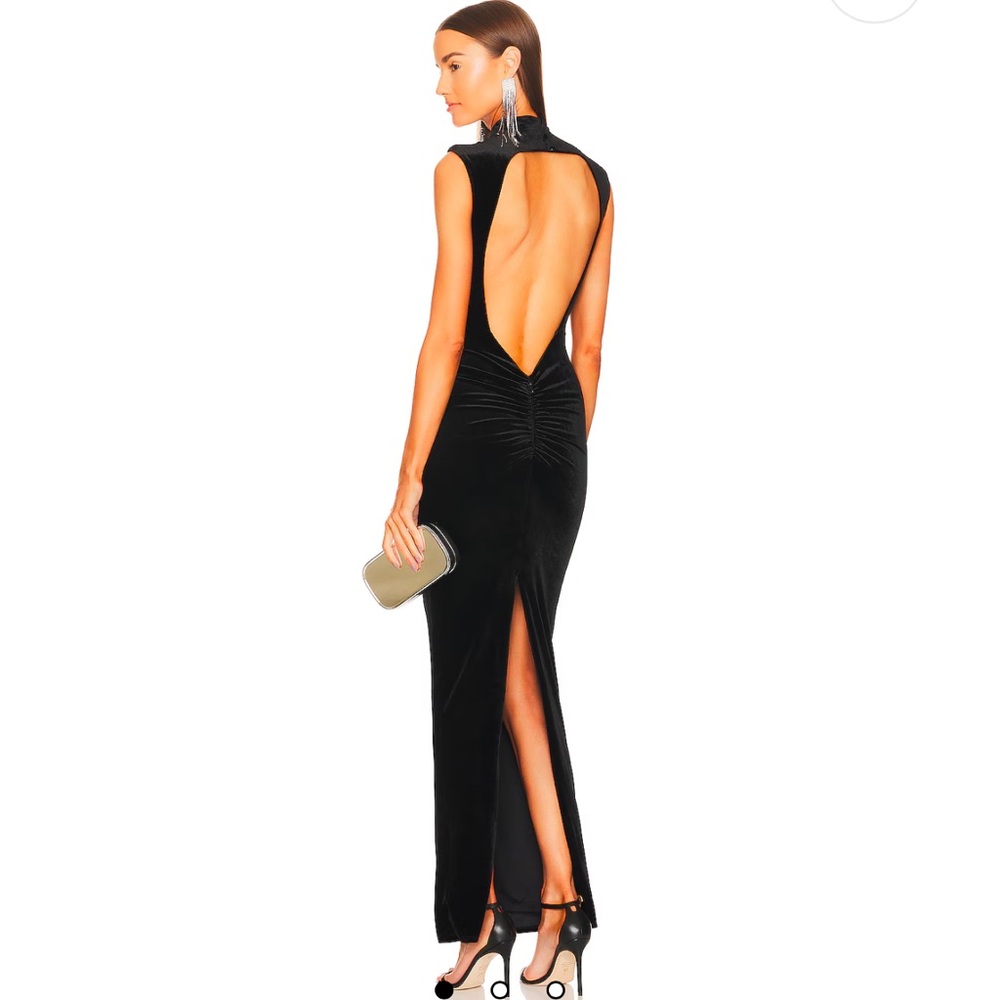 MICHAEL COSTELLO x REVOLVE OPEN BACK BLACK VELVET MAXI DRESS